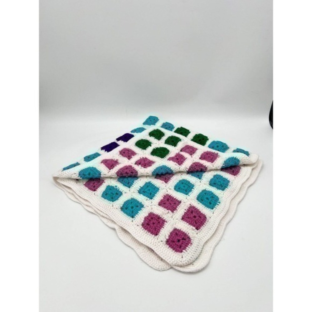 Granny Square Afghan Blanket Throw 43x43 Handmade Boho Cottagecore Roseanne